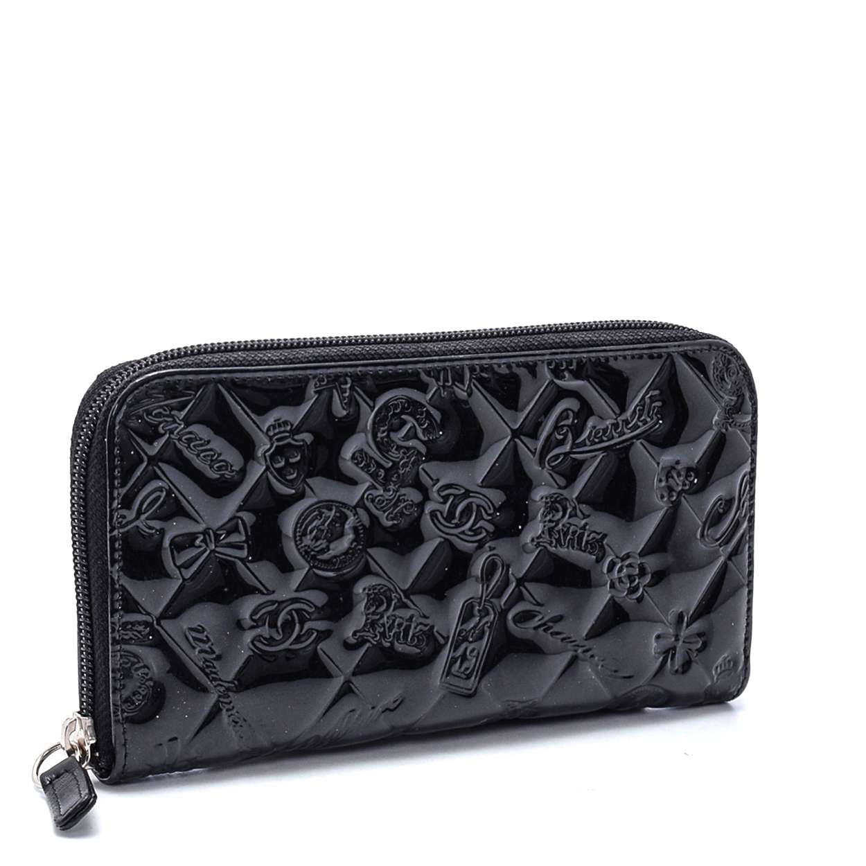 Chanel - Black Patent Leather Icon Symbols Quilted Wallet